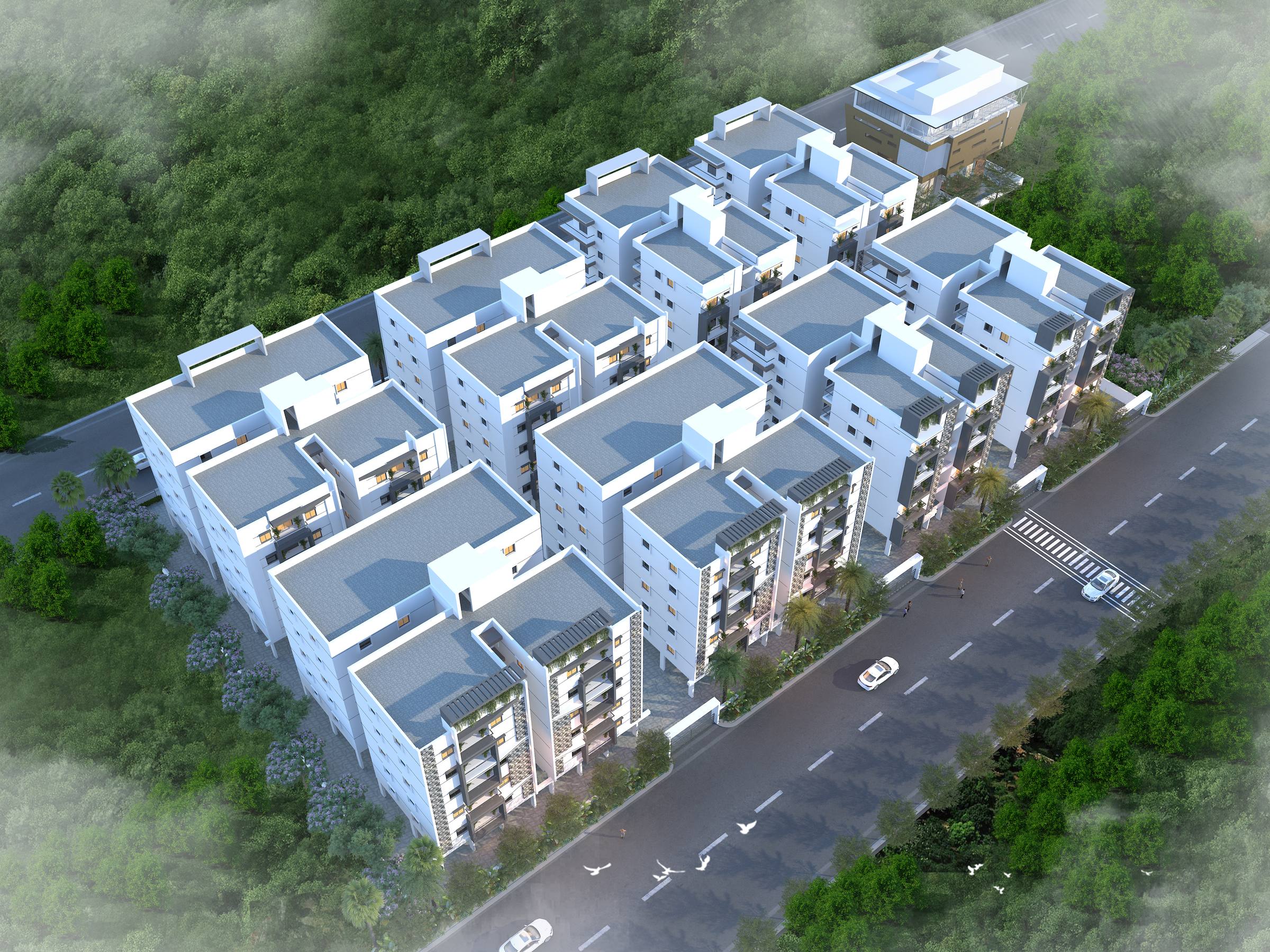 Aerial view of a Thimu Avenues gated community
