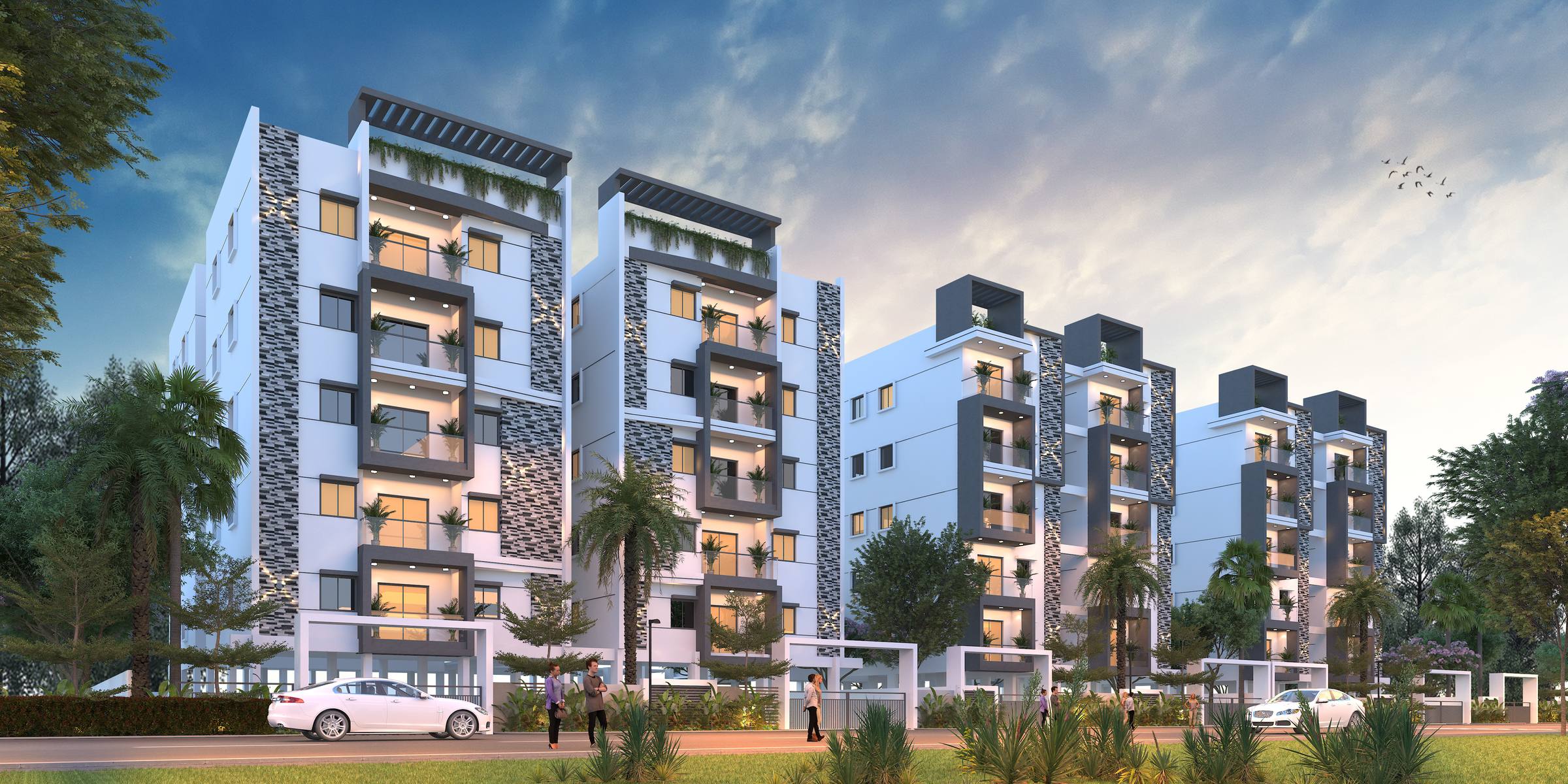 Rendered view of all residential blocks together