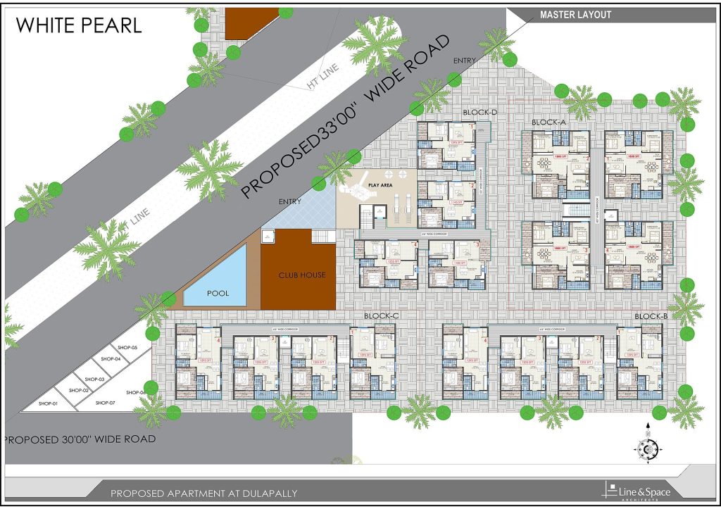 White Pearl master layout showing blocks A to D, clubhouse and pool