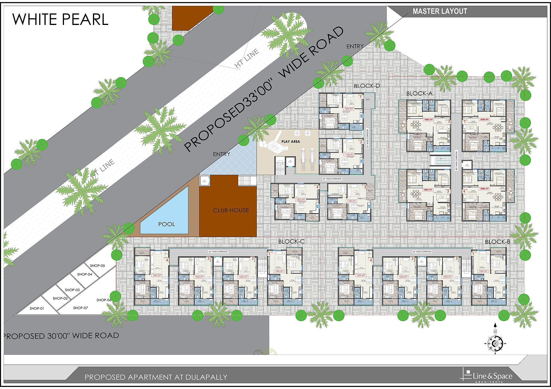 White Pearl master layout showing blocks A to D, clubhouse and pool